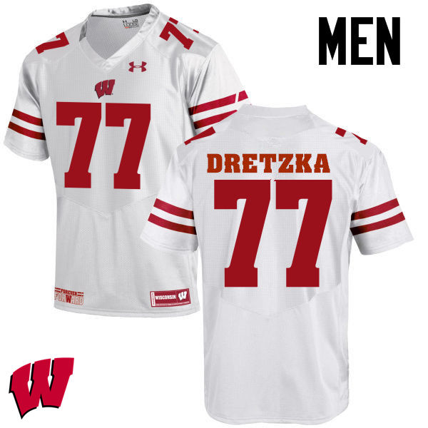 Men Wisconsin Badgers #77 Ian Dretzka College Football Jerseys-White
